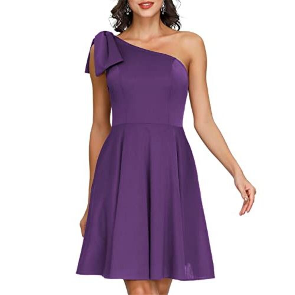 JASAMBAC Cocktail Wedding Guest Dress for Women One Shoulder Graduation Dress